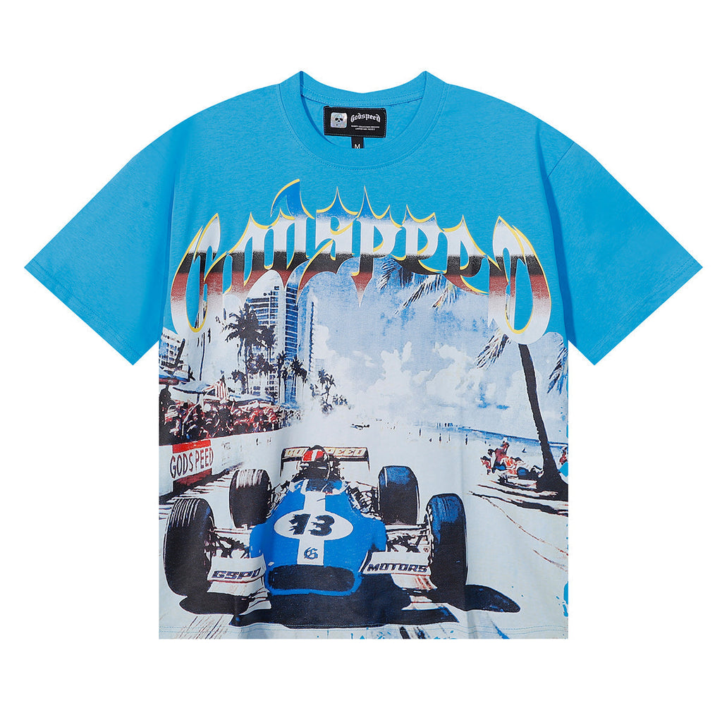 Godspeed T-shirts Beach Road Racing Printed Cotton Casual Short Sleeves Men and Women