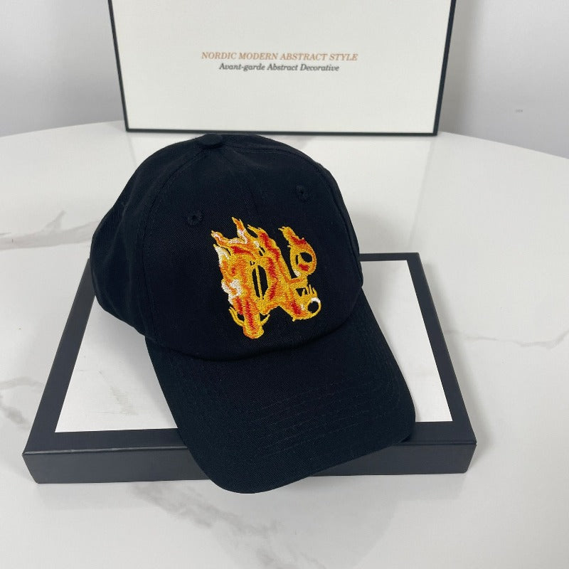 Palm Angels hats flame alphabet palm tree embroidered distressed baseball cap